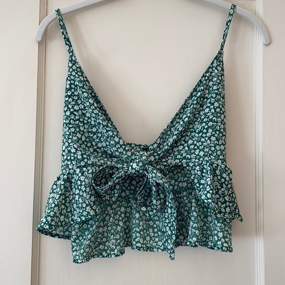 Green Floral Tie In the Front